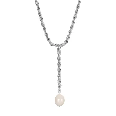 Leeada Jewelry Women's Bryn Pearl Lariat Necklace - Silver