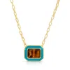 Leeada Jewelry Women's Gold / Blue Lamill Square Enamel Necklace - Tigers Eye & Turquoise