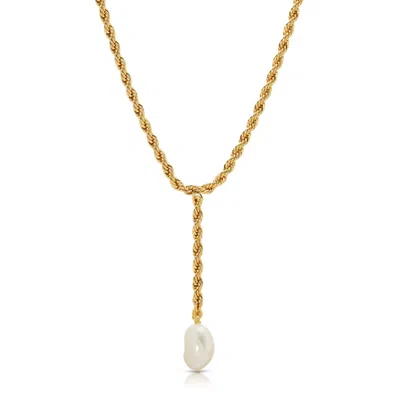 Leeada Jewelry Women's Gold Bryn Pearl Lariat Necklace - 16"