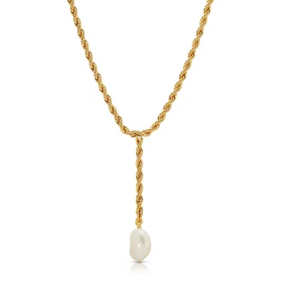 Leeada Jewelry Women's Gold Bryn Pearl Lariat Necklace - 16" In Gray