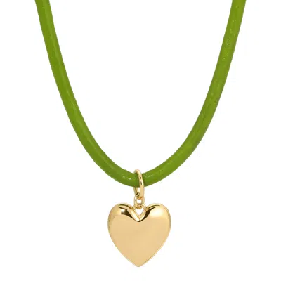 Leeada Jewelry Women's Gold / Green Casey Heart Necklace - Small In Green