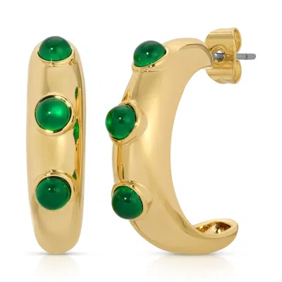 Leeada Jewelry Women's Gold / Green Marais Hoops - Emerald Jade