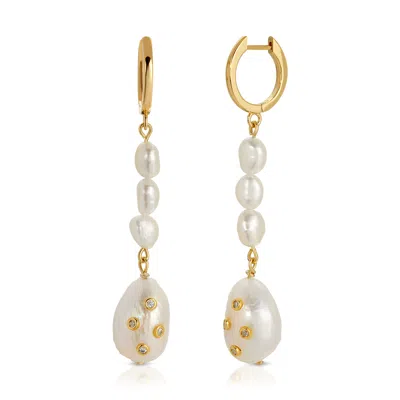 Leeada Jewelry Women's Gold Lucille Pearl Drop Huggies