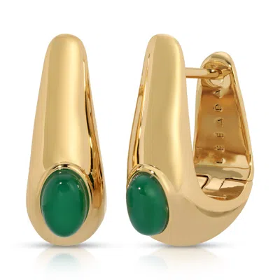 Leeada Jewelry Women's Green / Gold Reve Gem Hoops - Emerald Jade