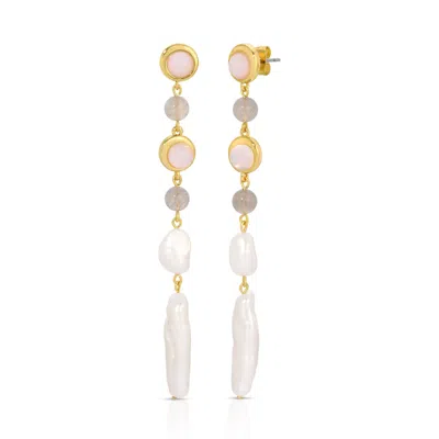 Leeada Jewelry Women's Grey / White / Gold Marseille Long Pearl Earrings