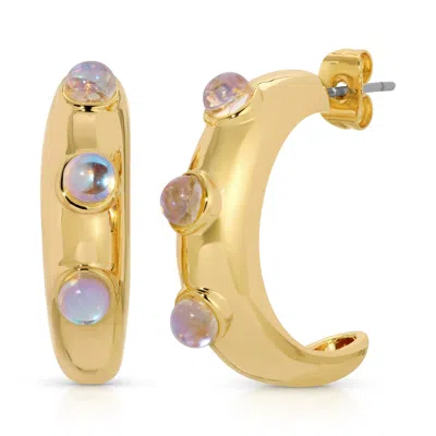 Leeada Jewelry Women's White / Gold Marais Hoops - Moonstone