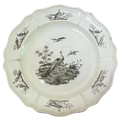 Pre-owned Leeds Pottery Antique 18th C. George Iii Leeds Exotic Birds Black Transfer Creamware Plate