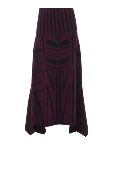 Leem Womens Red Geometric Handkerchief Knitted Midi Skirt