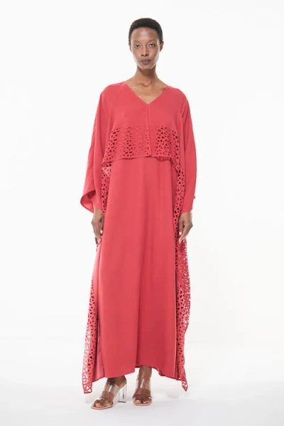 Leem Laser Cut Cape Kaftan In Red