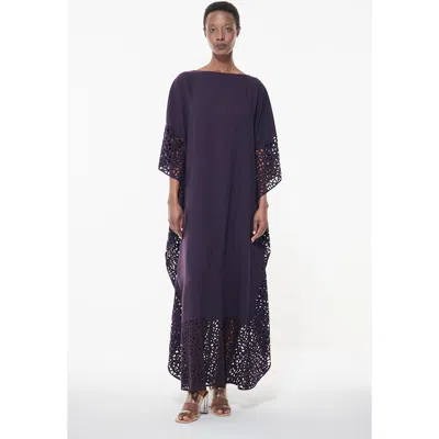 Leem Laser Cut Kaftan In Dark Purple