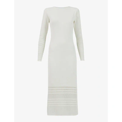 Leem Womens White Padded-shoulder Slim-fit Knitted Maxi Dress