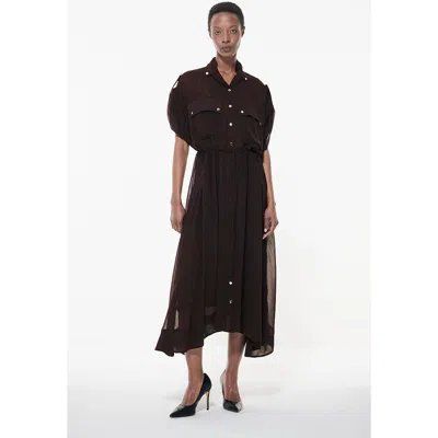 Leem Patch Pocket Drawcord Waist Dress In Brown