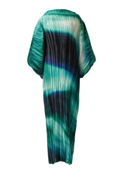Leem Printed Plisse Batwing Dress In Green