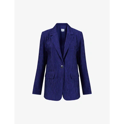 Leem Womens Purple Single-breasted Slim-fit Plisse Blazer