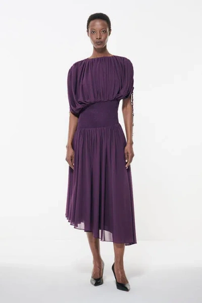 Leem Smocked Waist Ruched Sleeve Dress In Purple