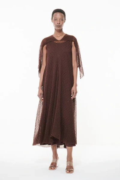 Leem Textured Open Knit Cape Dress In Brown