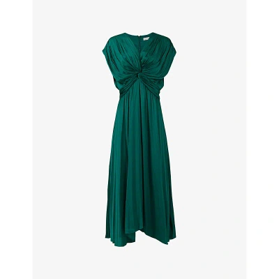 Leem Womens Jade V-neck Pleated-skirt Woven Midi Dress