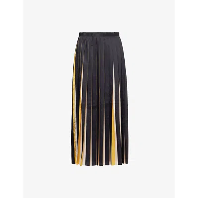 Leem Womens Black Comb Pleated Two-tone Woven Midi Skirt