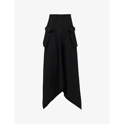 Leem Womens Black Patch-pocket High-rise Woven Midi Skirt