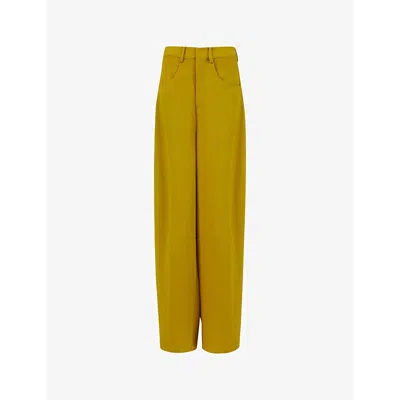 Leem Womens Green Barrel-leg High-rise Stretch-woven Trousers