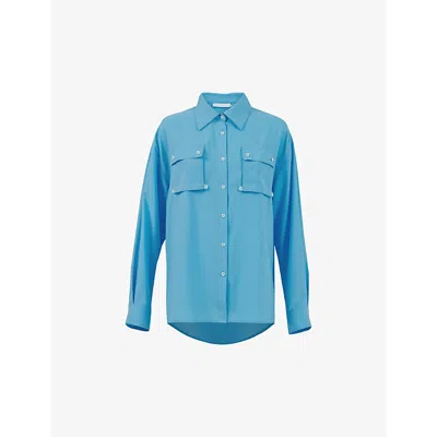 Leem Womens Light Blue Patch-pocket Relaxed-fit Woven Shirt
