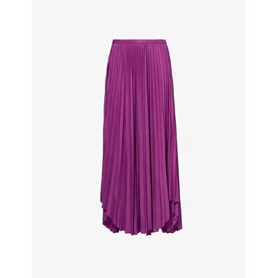 Leem Womens Magenta Asymmetric-hem Pleated Woven Midi Skirt