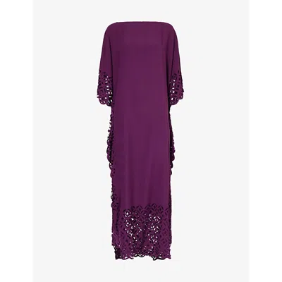 Leem Womens Magenta Cut-out Panel Woven Kaftan