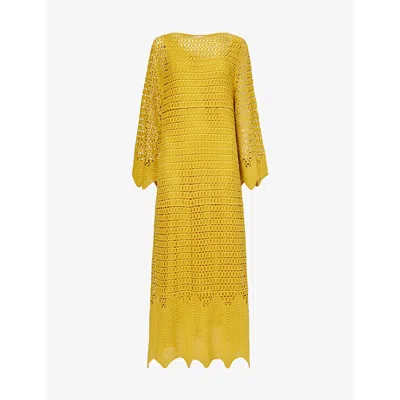 Leem Womens Mustard Crochet-knit Cotton Maxi Dress