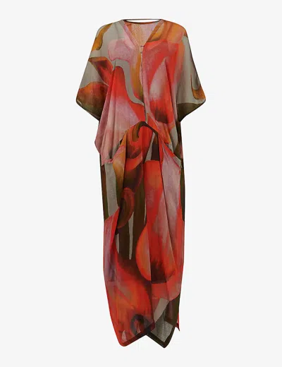 Leem Womens Orange C Abstrast-print Relaxed-fit Cotton-blend Maxi Dress