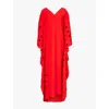 Leem V-neck Cut-out Crepe Kaftan In Orange