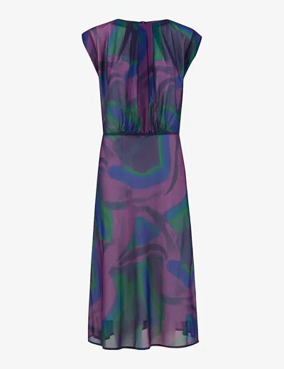 Leem Womens Purple C Graphic-print Round-neck Woven Midi Dress