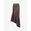 Leem Womens Grey Asymmetric-hem High-rise Faux-leather Midi Skirt In Grey