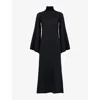 Leem Womens  Bell-sleeve High-neck Metallic-yarn Kaftan In Black