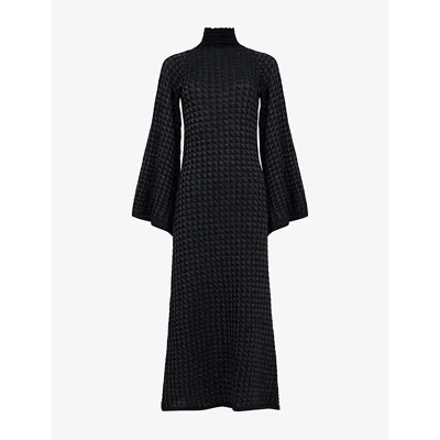 Leem Womens  Bell-sleeve High-neck Metallic-yarn Kaftan In Black