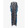 Leem Womens  Abstract-print Braided-trim Model Maxi Kaftan In Black