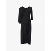 Leem Womens  Asymmetric Gathered Panel Woven Midi Dress