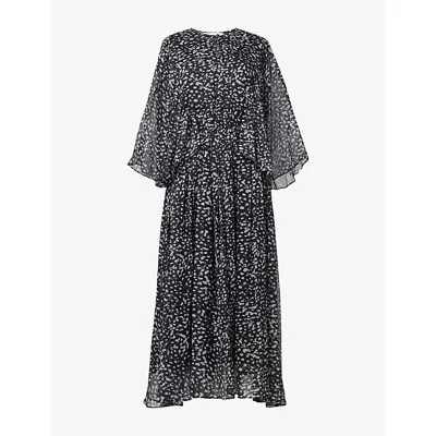 Leem Womens Black Dot-print Cape-detail Chiffon Midi Dress