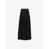 Leem Womens  Embroidered Wide-hem Cotton-blend Midi Skirt In Black