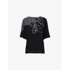 Leem Womens  Floral-embroidered Short-sleeve Bamboo And Cotton Top In Black