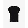 Leem Womens Black Flower-embroidered High-neck Woven Top In Black