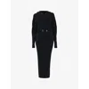 Leem Womens  Hooded Ribbed Knitted Midi Dress In Black