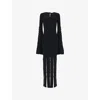 Leem Womens  Metal-embellished Fringed Ribbed-knit Midi Dress In Black