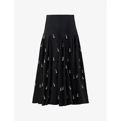 Leem Womens  Pearl-embellished Woven Maxi Skirt In Black