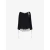 Leem Womens Smock-neck Lace-hem Woven Top Black In Black