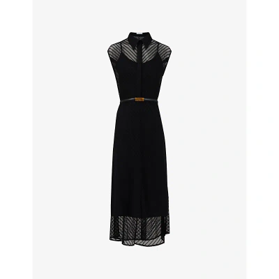 Leem Womens Black Striped Belted-waist Stretch-woven Mini Dress