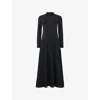 Leem Womens  Textured-sleeve High-neck Stretch Cotton-blend Midi Dresss In Black