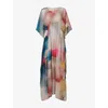 LEEM WOMENS BLUE AQUARELLE PRINTED KAFTAN