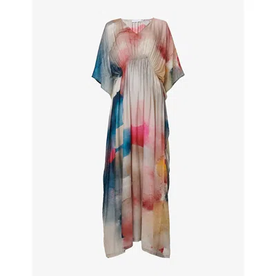 Leem Womens  Aquarelle Printed Kaftan In Blue