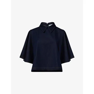 Leem Womens Blue Relaxed-fit Collared Denim Top