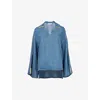 Leem Womens V-neck Long-sleeve Denim Top Blue In Blue